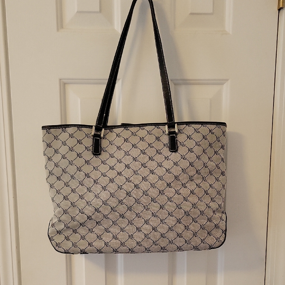 Lauren Ralph Lauren Black and White Patterned Tote